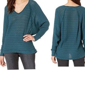 Free People Teal Night Thien's Hacci Blouse